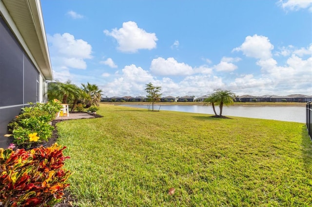 view of yard with a water view