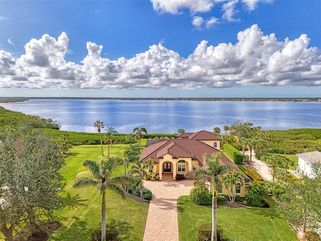 aerial view with a water view