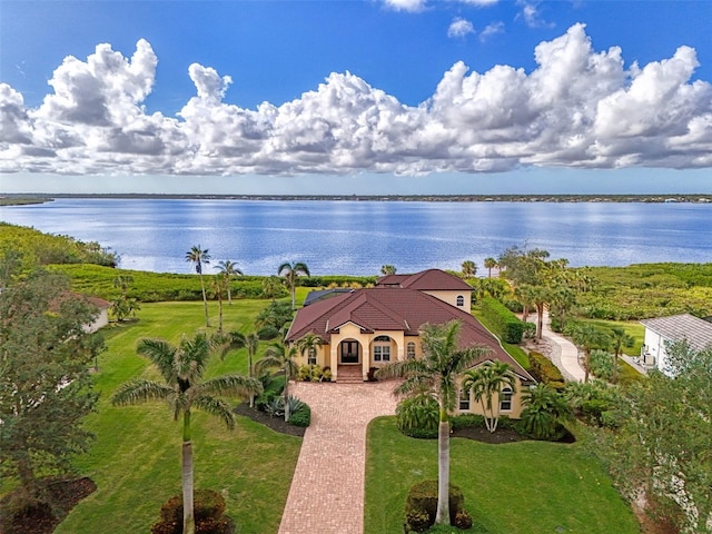 bird's eye view featuring a water view