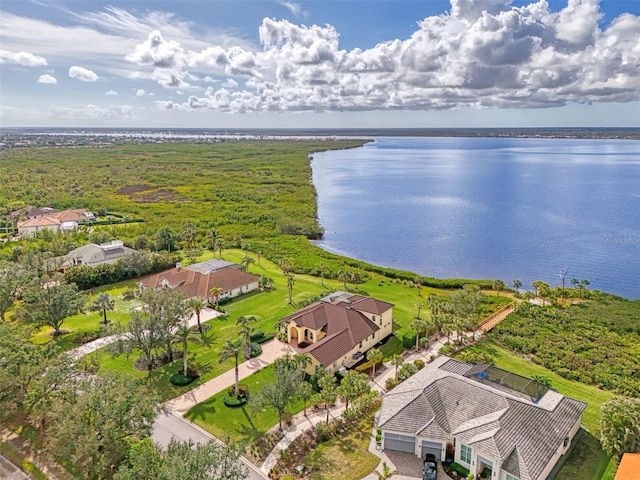 bird's eye view featuring a water view