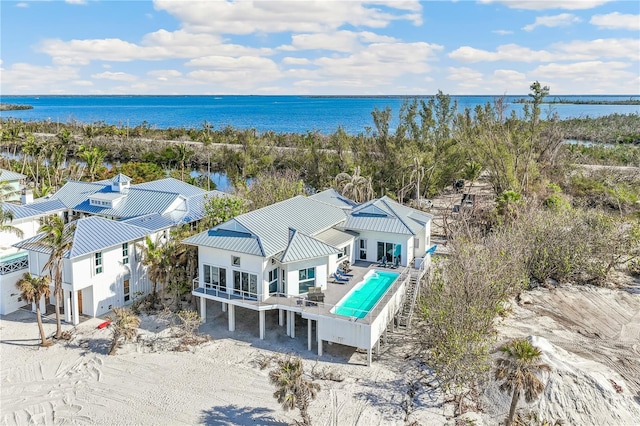 aerial view with a water view