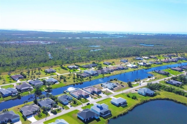 bird's eye view featuring a water view