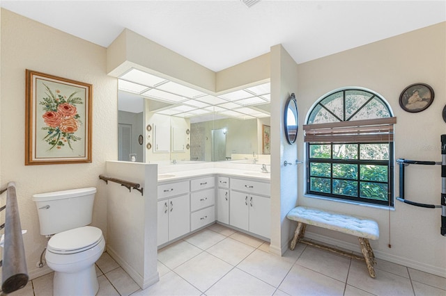 bathroom with tile patterned flooring, vanity, and toilet