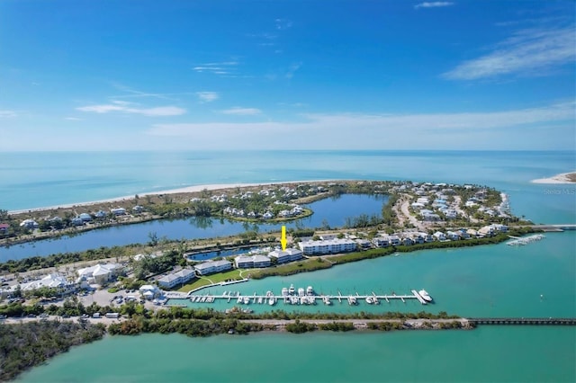 aerial view featuring a water view