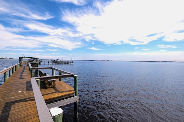 dock area with a water view