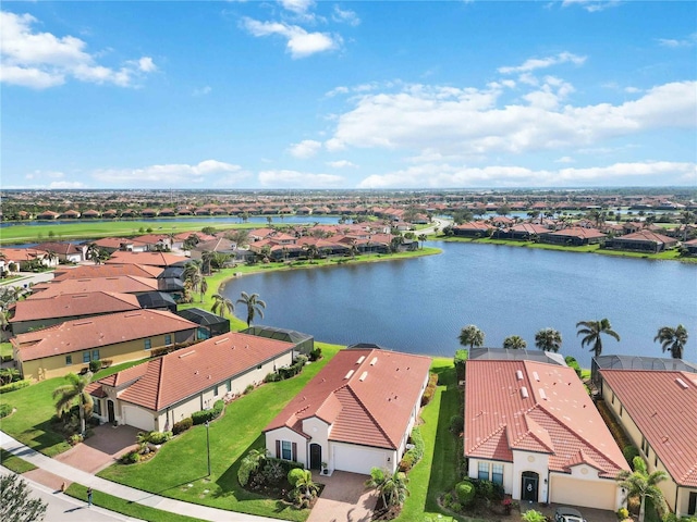 aerial view featuring a water view