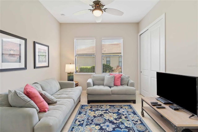 living room with ceiling fan