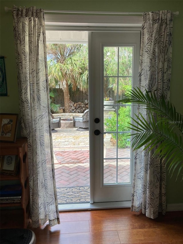 entryway with hardwood / wood-style flooring