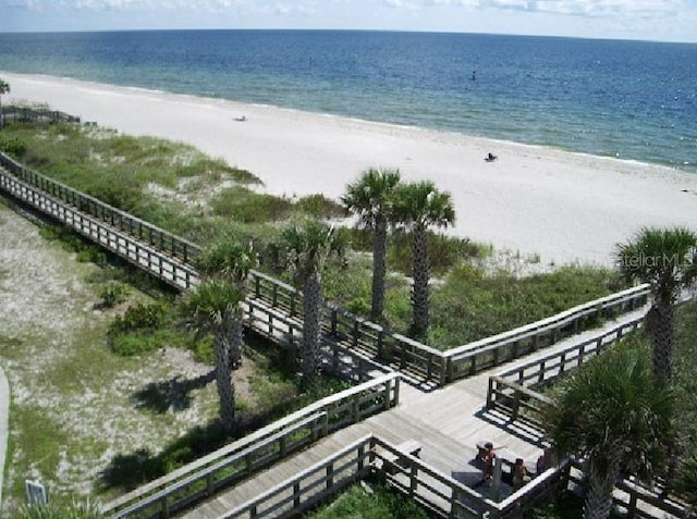 view of water feature with a view of the beach