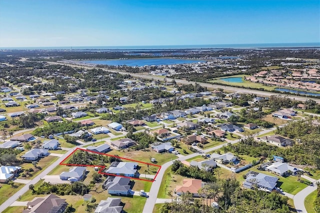 aerial view with a water view