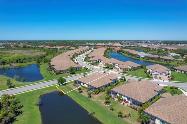 aerial view with a water view