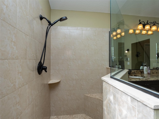 bathroom featuring vanity and tiled shower