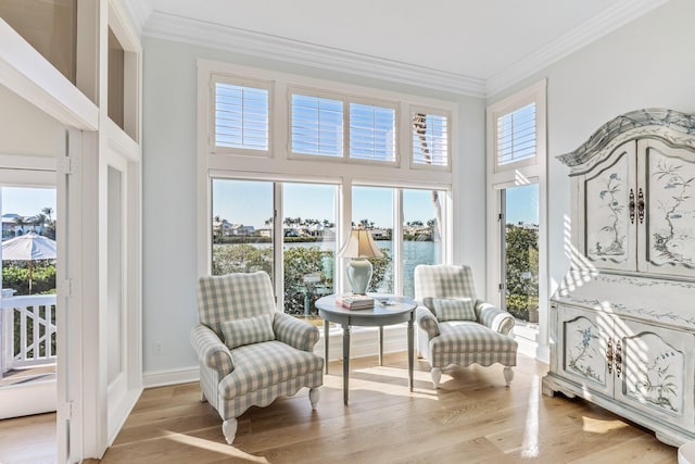 sunroom / solarium featuring a wealth of natural light and a water view