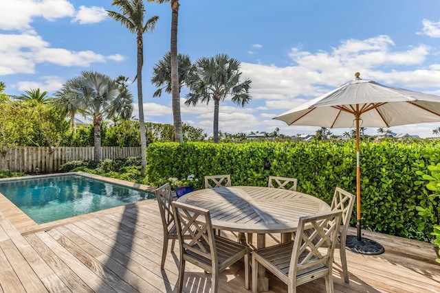 view of pool with a wooden deck