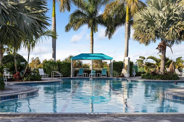 view of pool with a gazebo