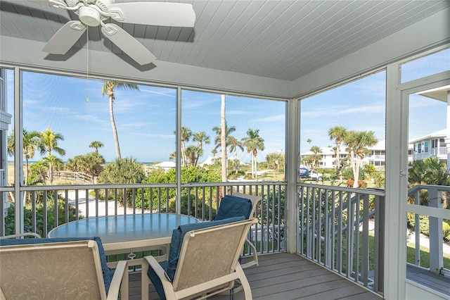 sunroom featuring plenty of natural light and ceiling fan