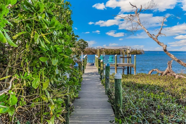 view of dock with a water view