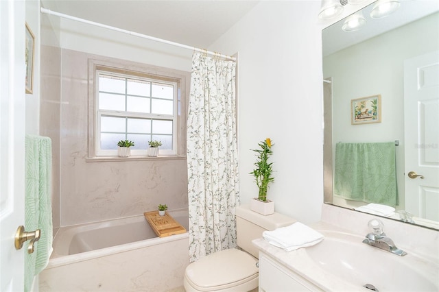 full bathroom with vanity, toilet, and separate shower and tub