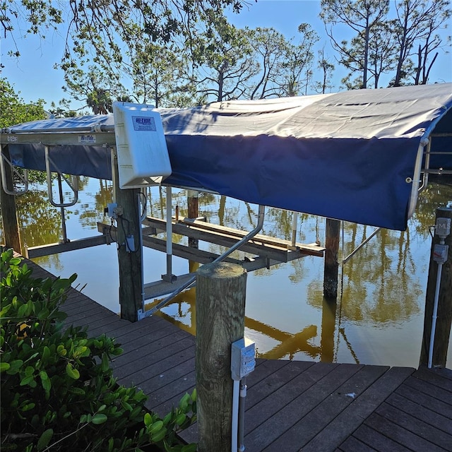 dock area with a water view