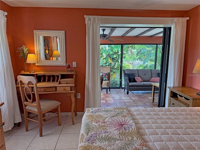 bedroom featuring light tile patterned flooring