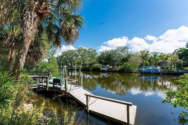 view of dock with a water view