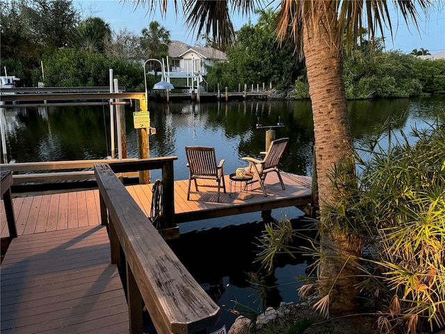 dock area with a water view