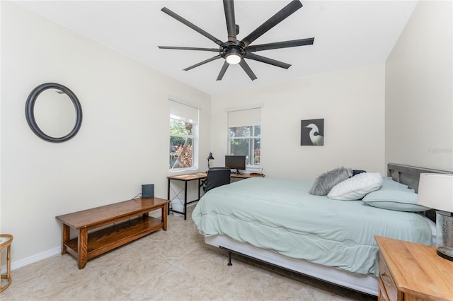 bedroom featuring ceiling fan