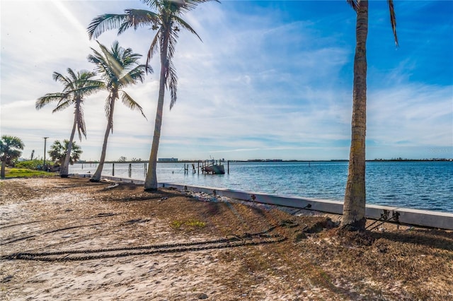 view of dock with a water view