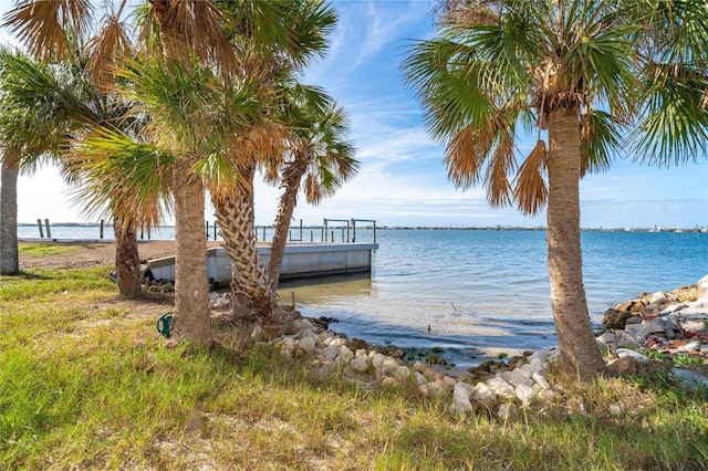 view of dock with a water view