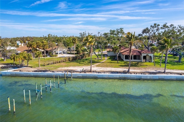 water view featuring a dock