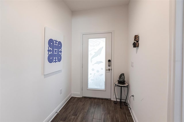 doorway with dark hardwood / wood-style floors