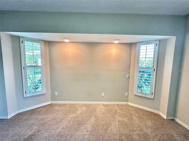 carpeted empty room featuring plenty of natural light and a textured ceiling