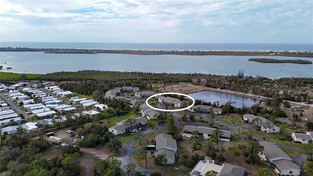 aerial view featuring a water view