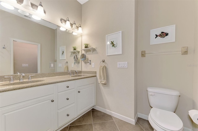 bathroom featuring tile patterned flooring, vanity, and toilet