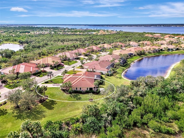 bird's eye view featuring a water view