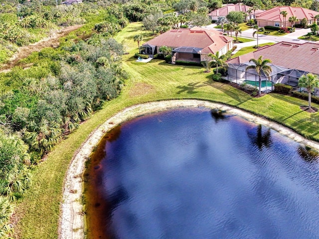 aerial view featuring a water view