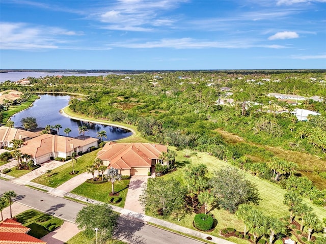 drone / aerial view featuring a water view