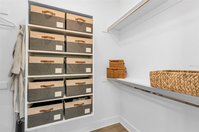 walk in closet featuring wood finished floors