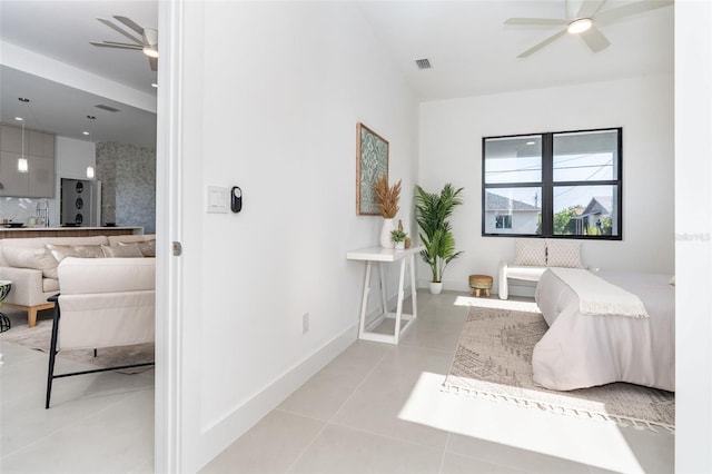 6192 Kambach St, Port Charlotte, FL 33981 - bedroom with refrigerator, tile patterned flooring, ensuite bathroom, and a ceiling fan