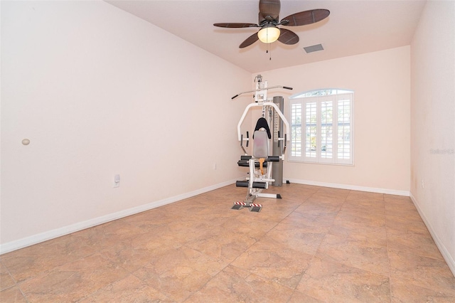 exercise area with ceiling fan