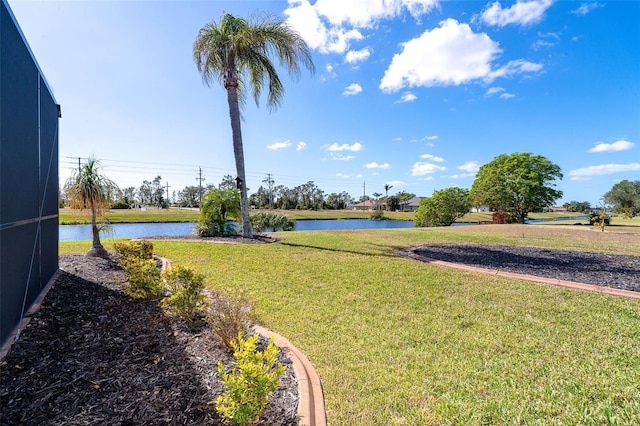 view of yard with a water view