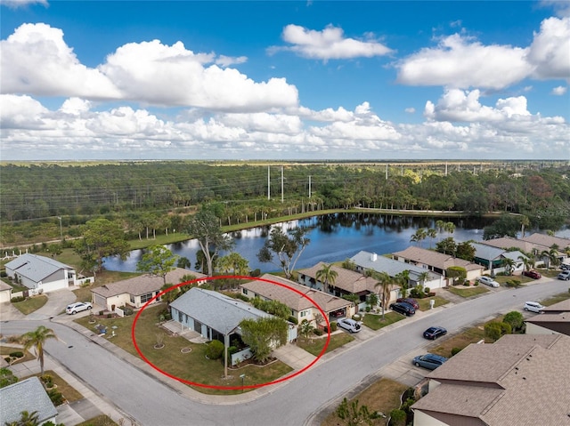 drone / aerial view featuring a water view