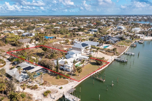 bird's eye view featuring a water view