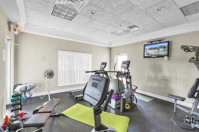 exercise area with ornamental molding