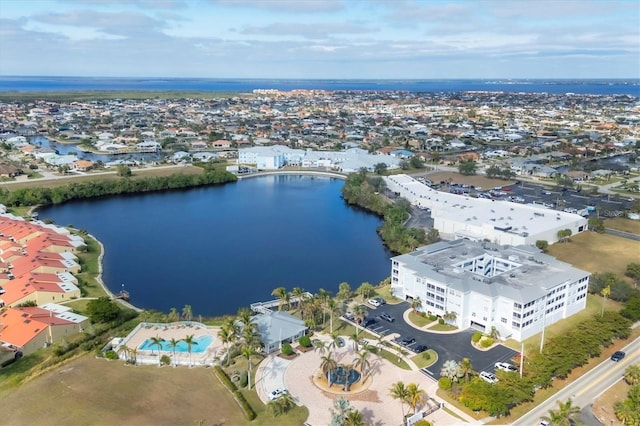 aerial view featuring a water view