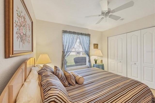 bedroom featuring a closet and ceiling fan