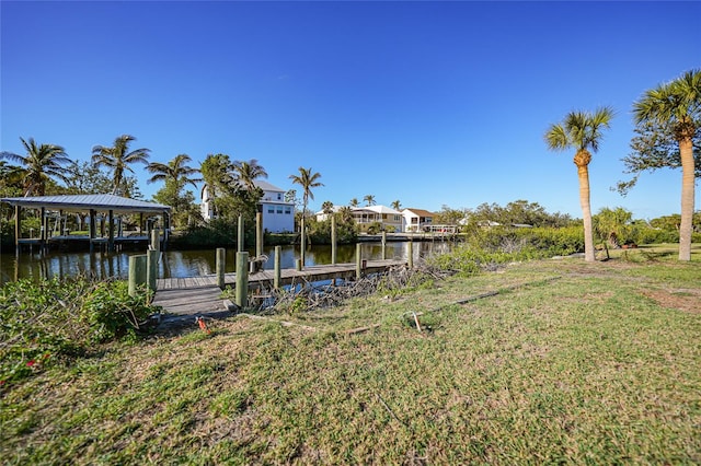 dock area with a water view