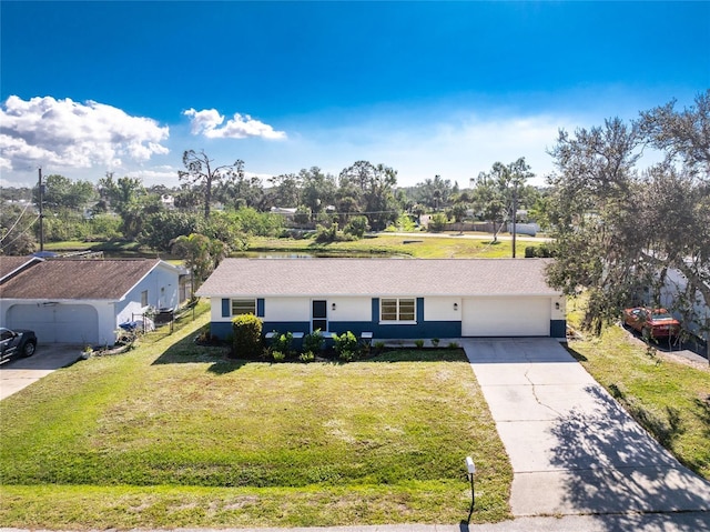 ranch-style home with a front lawn