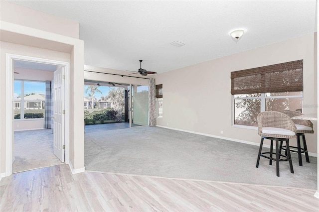 interior space featuring ceiling fan and light hardwood / wood-style floors