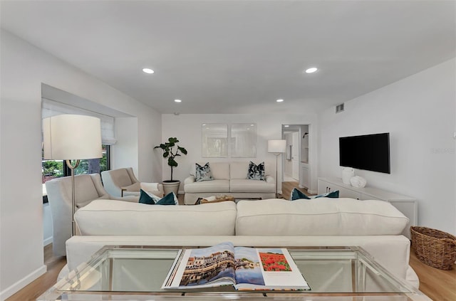 living room with light wood-type flooring